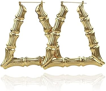 90's Big Bamboo Hoop Earrings for Women Triangle Gold Tone Hip-Hop Hoop Earrings Punk Jewelry 1 Pairs Oversized (1 pair golden triangle)