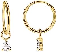 316L Surgical Steel Hoop Earrings with Teardrop Zircon Charms