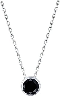 S.Leaf Women's Sterling Silver Black Diamond Choker Necklace with Cubic Zirconia Pendant & Lobster Claw Clasp - Cable Chain Design