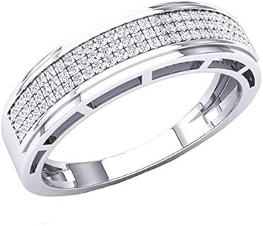 Dazzlingrock Collection Round White Diamond Three Rows Hip Hop Anniversary Wedding Band for Him (0.25 ctw, Color I-J, Clarity I2-I3) in 10K White Gold Size 10