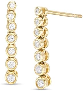 0.25 CT Round Cut Created Diamond Bezel Set Journey Dangle Earrings 14k Yellow Gold Over