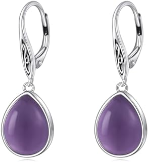 Women's Sterling Silver Celtic Knot Earrings with Leverback Clasp and Teardrop Amethyst Gem