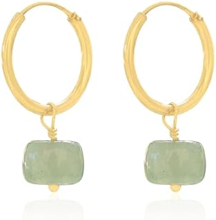14K Gold Plated Sterling Silver Hoop Jade Earrings