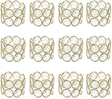 OwnMy Set of 12 Crystal Beads Napkin Rings Handcraft Sparkly Elegant Napkin Holders for Wedding Party Dinner Table Decor (Golen Tone)