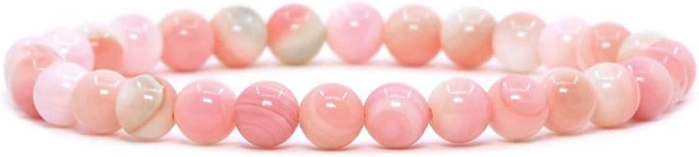 Unisex 6mm Round Beads Stretch Bracelet with Bead Chain - Made from Semi Precious Gemstone, 6.5" Length