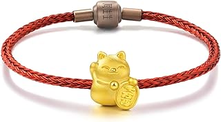 CHOW SANG SANG 999 24K Solid Gold Maneki Neko Lucky Cat Charm Bracelet for Women and Girls 89164C (Maneki Neko Lucky Cat, 6.6 Inches, (17 CM))
