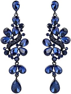 BriLove Women's Victorian Style Crystal Wedding Bridal Cluster Leaves Teardrop Dangle Earrings