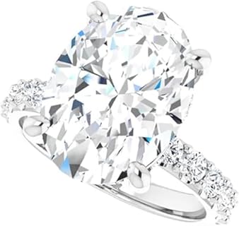 6 Prong Sterling Silver Oval Engagement Ring with Moissanite for Her, Vintage Design