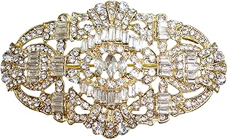 TTjewelry Art Nouveau Flower Buckle Shaped Rhinestone Crystal Gold Tone Crown Brooch Pin Clear