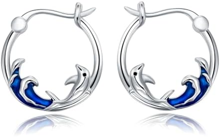 Dolphin Hoop Earrings 925 Sterling Silver Dolphin Earrings for Women Sea Animals Jewelry Gifts for Sensitive Ears