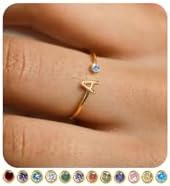 Adjustable Tanzanite Cubic Zirconia Stackable Birthstone Rings with Hypoallergenic Gold Plating for Women and Teen Girls - Initial Design