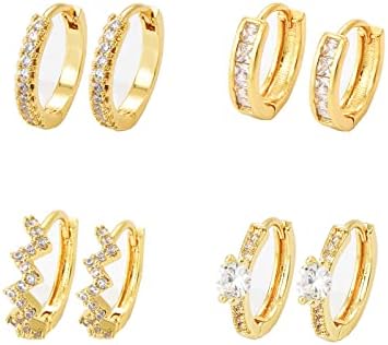 Small Gold Huggie Hoop Earrings Set for Women Girls, Hypoallergenic Twisted Cartilage Hoops Lightweight, Tiny Diamond Hoop Earrings Jewelry for Multiple Piercing