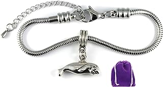 Dave The Bunny Manatee Bracelet - Manatee Gifts Stainless Steel Snake Chain Charm Bracelet Manatee Charm on Manatee Jewelry Swimming Bracelet for Women and Men Manatee Gifts for Manatee Lovers