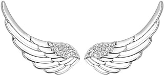 Sterling Silver Cubic Zirconia Angel Wing Cuff Earrings with Push Back for Women - Elegant Stud Design