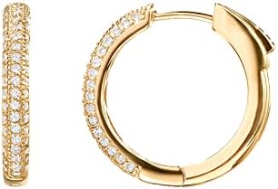 PAVOI 14K Gold Plated 925 Sterling Silver Posts Cubic Zirconia Hoop Earrings for Women | Halo CZ Gold Huggie Hoops