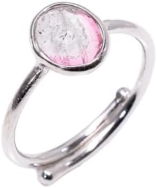 Natural Green Bio Tourmaline 925 Sterling Silver Adjustable Wedding Engagement Ring for women