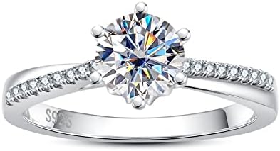 Lab-Created Moissanite Diamond Engagement Ring in S925 Sterling Silver with 1ct Round Brilliant Cut Stone for Women, Perfect for Anniversaries