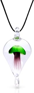 Murano Inspired Blown Glass Lampwork Art Green Jellyfish Artisan Handmade Necklace Pendant Glass Necklace Sea Beach Jewelry Gift for Women
