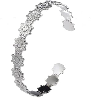 Jude Jewelers Stainless Steel Open Cuff Sun Flowers Pattern Wedding Statement Party Valentines Bangle Bracelet