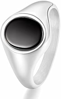 TRUMIUM Men's and Women's 18K Gold and Silver Plated Stainless Steel Signet Wedding Band with Black Onyx Gemstone Inlay, Comfort Fit Sizes 7-13