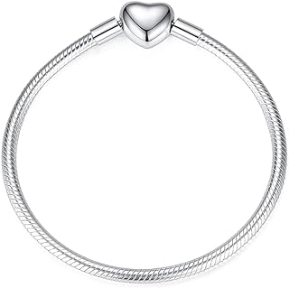 Charm Bracelet Heart Clasp Snake Chain Bracelet Fit For Beads Charms 925 Sterling Silver Jewelry For Women Girls Gift | 7.0,7.5,7.9,8.3 in