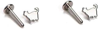 16G Cute Cat Labret Cartilage Stud Earrings for Women Girls G23 Titanium Kitten Animal Pet Tragus Conch Helix Tiny Studs Monroe Lip Nose Rings Lovely Body Piercing Jewelry Christmas Birthday Gifts Bar 8mm