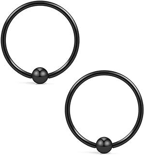 Surgical Steel 22G 8mm Nose Hoop Ring with Ball by Ruifan - Hypoallergenic Piercing for Nose, Lip, Eyebrow, Tragus, Helix, Cartilage, Septum - Unisex Round Design, 2-Pack