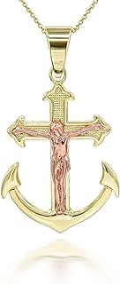 Solid 14k Gold Crucifix Cross Anchor Pendant Necklace