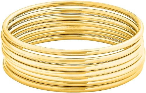 Edforce Sophisticated Glossy Stainless Steel Bangle Bracelet Set for Women, Multi-Toned Round Design, Set of 7