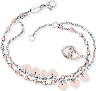 Engelsrufer Armband und Fußkette aus Edelstahl mit Herzen in Bicolor, verstellbar von 17-19 cm, nickelfrei und wasserfest. Perfekt für Damen im Alltag