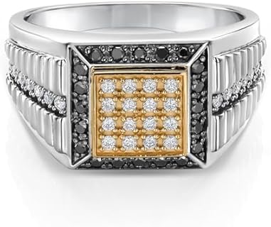 Lab Grown Diamond Cuban Rolex Style Carrot Wedding Ring in Sterling Silver and 10K Yellow Gold for Men - Square Cut Design