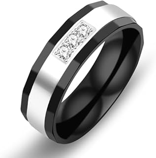 Uloveido Comfort Fit Couples Wedding Band in Titanium Stainless Steel with Chic Black Brick Pattern and Cubic Zirconia Accents, Size 5-11