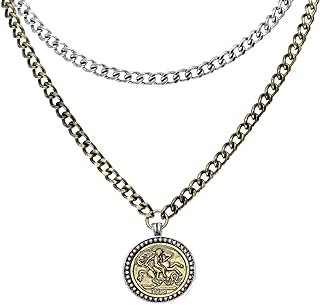 Lobster Clasp Two-Tone Coin Pendant Necklaces by Rosemarie Collections - Set of Layered Vintage Chains - Includes Silver and Antique Gold-Tone Chains - Perfect for Her - Retro Design