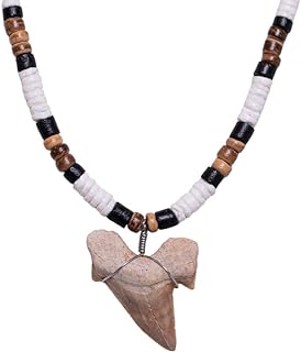 Lobster Clasp BlueRica Shark Tooth Necklace with Cable Chain, Agate Gem, For Ocean Lovers, Fossil/Shell Design