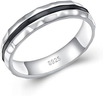 Black Hammered Wedding Band in Size 10, S925 Sterling Silver, Modern Comfort Fit for Men