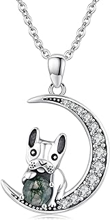 Animal Necklace 925 Sterling Silver Cat/Dog/Fox/Axolotl Pendant Necklace with Natural Moss Agate/Larimar/Moonstone/Lapis Lazuli/Malachite/Turquoise Cute Animal Jewelry Gifts for Women