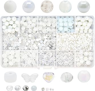 Keip Taoun White Crystal Bead Bracelet Kit - 1000pcs Assorted Beads Jewelry Making Set in Glass Material, Bicone Shape Design for DIY Craft Enthusiast