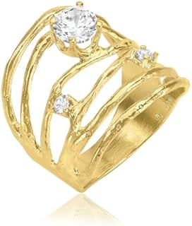 Classy 14K Gold Over Sterling Silver Statement Ring With Sparkling 1.75 TCW Cubic Zirconia Wire Wrap Design - Premium Multi-Strand Ring Ideal For Women's Gift