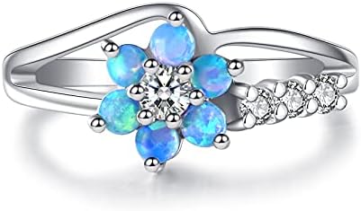 LARDROK Exquisite Round Cut White Created Opal Stone Flower Created Opal Rings Women Jewelry Birthday Proposal Gift Bridal Engagement Party Band Rings