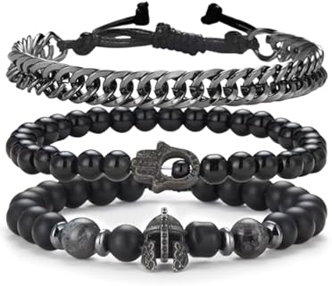 3pc Mens Beaded Bracelets Silver Stainless Steel Chain Bracelet for Men Handmade Braided Bracelet Sets Jewelry Gifts for Men