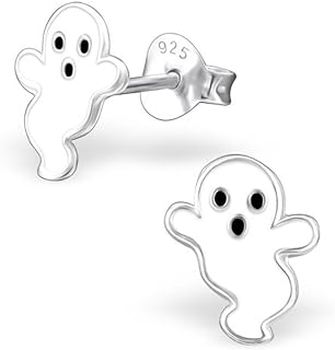 PTN Cute Tiny Small White Ghost Studs Earrings Halloween 925 Sterling Silver Jewelry (E24320)