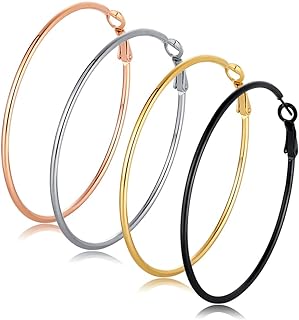 4 Pairs Big Hoop Earrings for Women Girls, 316L Stainless Steel Hypoallergenic Hoop Earrings Silver Plated 14K Gold Plated Rose Gold Plated Black Gold Plated Earrings Set