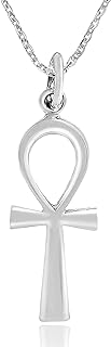 AeraVida Eternity Egyptian ANKH Cross Necklace with Cable Chain & Round Spring Ring Clasp - Sterling Silver Pendant, 18" Length