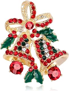 Vintage Christmas Bell Brooch Pins for Women, Austrian Crystal Christmas Jewelry decoration