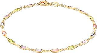 Barzel 18K Gold Plated Gold and Multi Color Crystal Baguette Anklet
