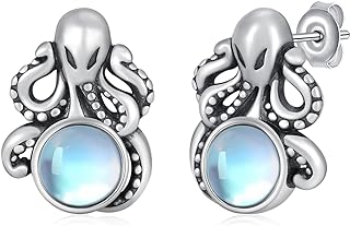 Octopus Earrings 925 Sterling Silver Moonstone Octopus Stud Earrings Ocean Earrings for Women Girls Girlfriend Wife Mom