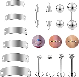 Surgical Steel Nose Stud Chain Set with Zircon Gems for Men and Women, 14pcs 20G 18G Versatile Nose Rings and Eyebrow Barbells