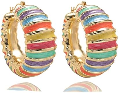 Large Enamel Hoop Earrings, Rainbow Gold Plated Hoop Earrings, Pride Earrings, Colorful Summer Beach Circle Earrings Accessories Jewelry For Women Girls