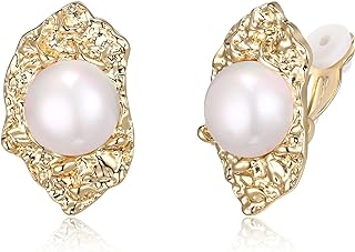 Vintage Round Pearl Alloy Clip-On Earrings, Handcrafted Women's Gold Plated Baroque Design - Ever Faith Jewelry for Formal & Casual Wear