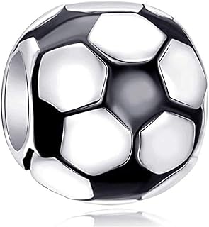Choruslove Football Charm 925 Sterling Silver Soccer Ball Charm with Black White Enamel Bead for Sport Lover Charm Bracelet